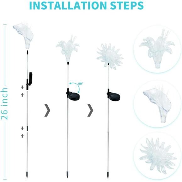Solar Garden Stake Lights - Set of 3 Decorative Multi-Color Changing LED Flower - Picture 2 of 7